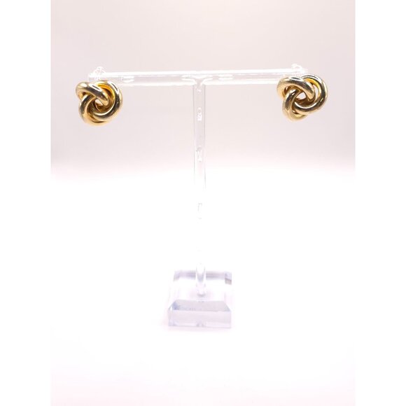 Gold Two Tone Love Knot Stud Earrings Elegant Twisted Design - Picture 4 of 5